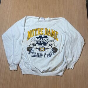 Vintage 1988 Notre Dame Cotton Bowl Classic Tee Jays Sweatshirt Mens Large White
